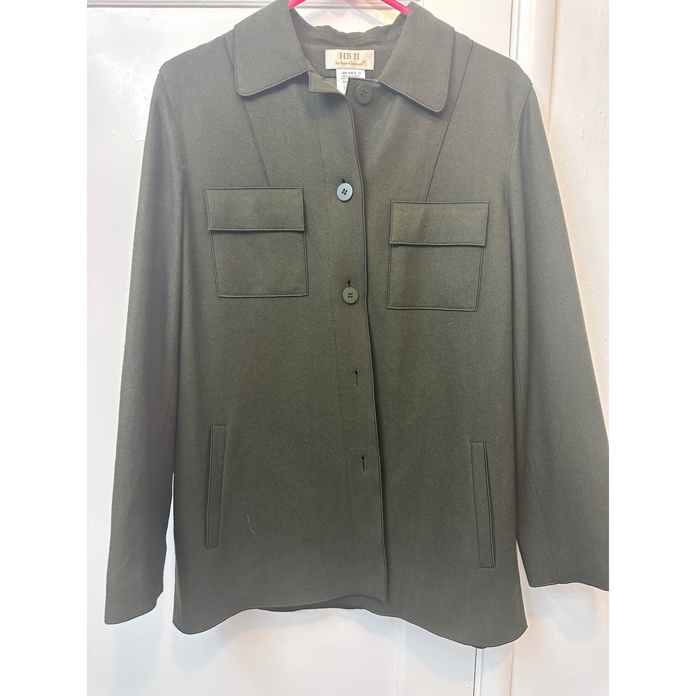 HB II Harve Benard Green‎ Wool Blend Utility Jacket Elbow Patches Women's Size 8